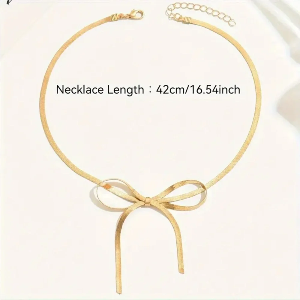 Gold Bow Necklace Minimalist Ribbon Pendant Coquette Jewelry NWT